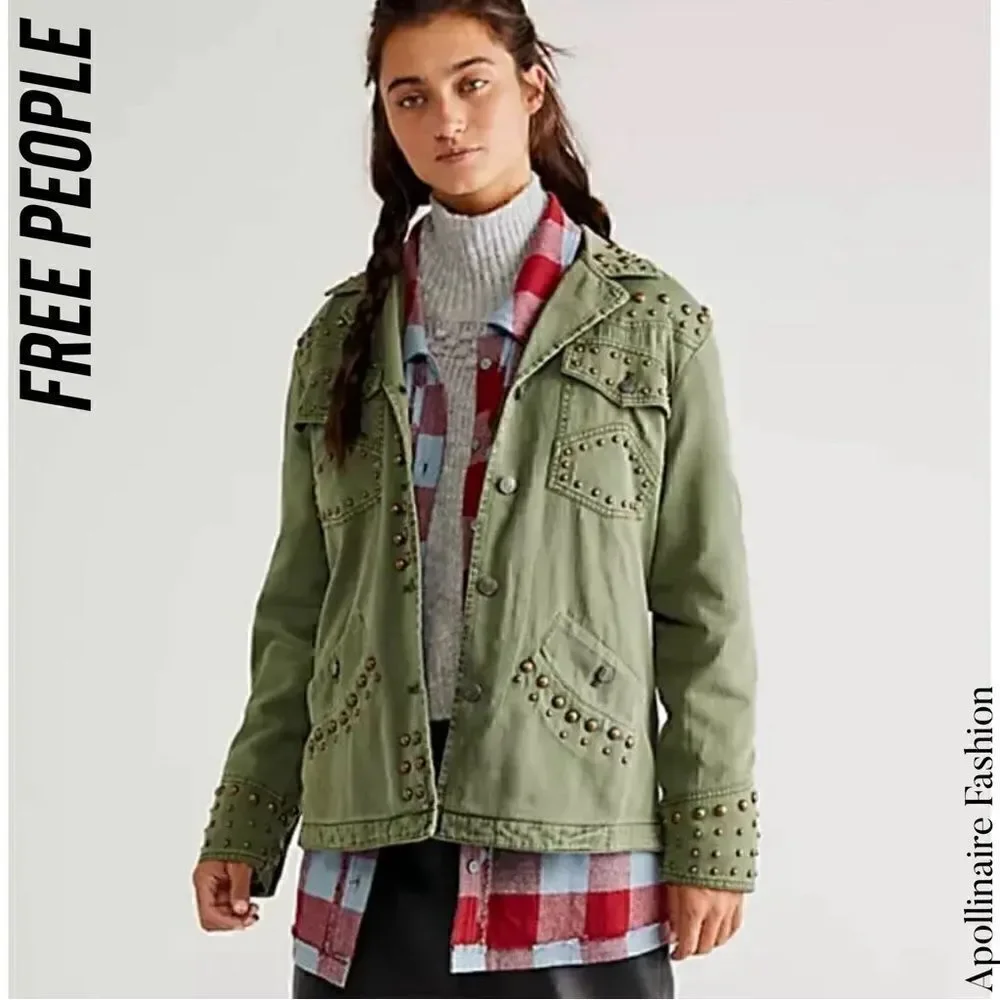WE THE FREE ROCK AND STARS JACKET IN MILITARY GREEN XS NWT